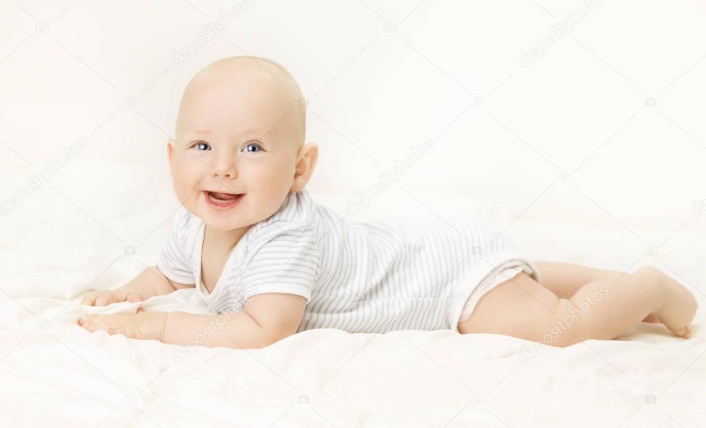 Baby Boy, Happy Newborn Kid Portrait, Crawling Child, Cute Smiling Infant 