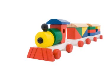 Oyuncak tren, renk ahşap yapı taşları oyuncaklar, beyaz izole