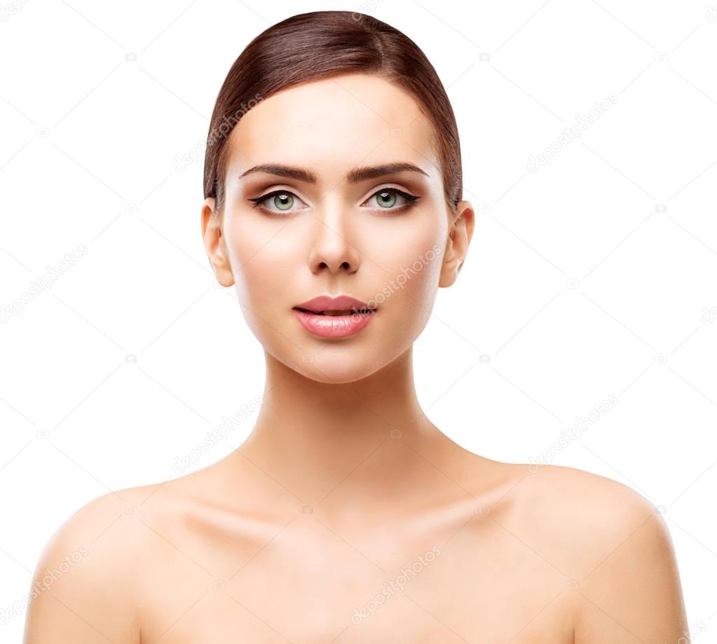 Woman Beauty Portrait, Natural Lips Eyes Makeup and Face Skin Care