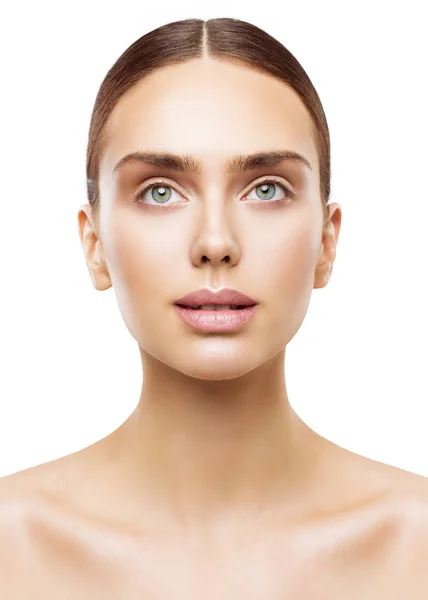 Kvinna skönhet porträtt, naturliga läppar ögon Makeup och ansikte hudvård, ung modell — Stockfoto