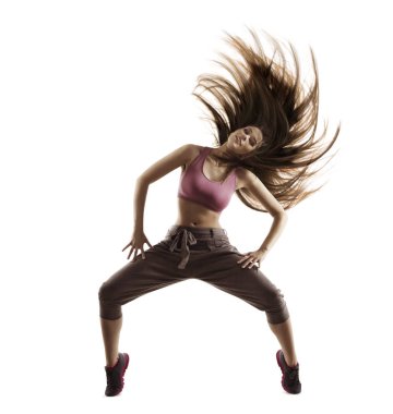 Fitness kadın spor dans, Breakdance, serbest stil dansçı dans saç uçan ile kız 