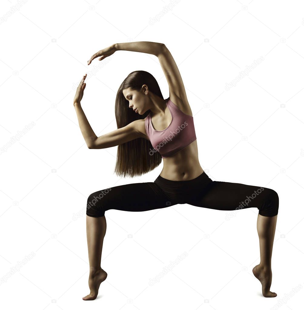 Sport Woman Fitness Exercise, Young Girl Stretching Gymnastics over white