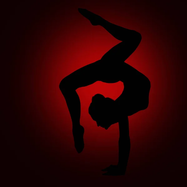 Silhouette de gymnaste de yoga, gymnastique de flexion de dos de femme, support à main flexible de corps — Photo
