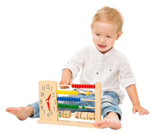 Conteo de bebés Abacus, Educación Matemática Infantil, Kid Playing Math Clock — Foto de Stock