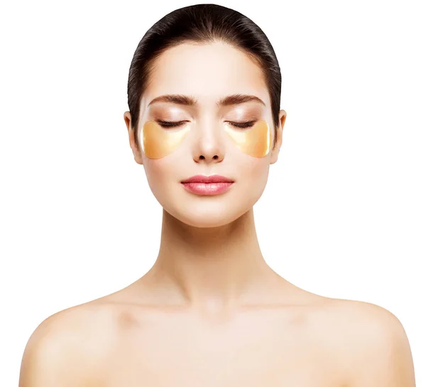 Mujer belleza parches bajo los ojos, Mascarilla facial cuidado de la piel Tratamiento — Foto de Stock