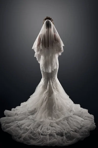 Casamento Noiva Voltar Visão Traseira Mulher Bonita Vestido Sexy Elegante — Fotografia de Stock