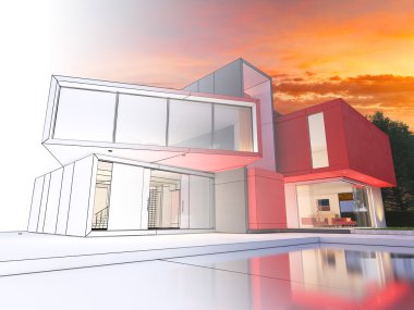 Modern red house project clipart