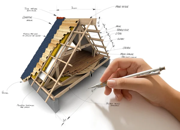 Hand schetsen huis dakbedekking technische — Stockfoto