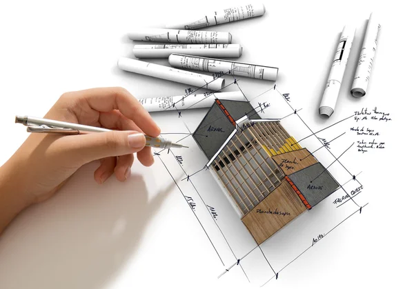 Desenho à mão casa telhado técnico — Fotografia de Stock
