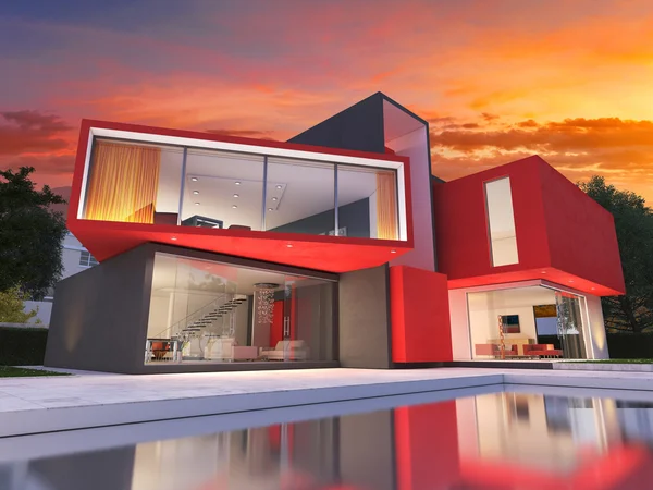 Modern upscale red house — Stock Photo, Image