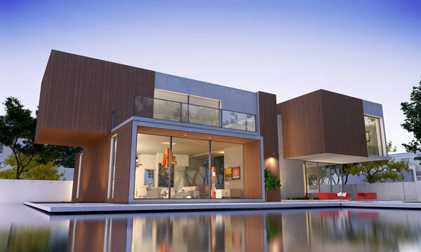 Современный роскошный дом с деревом
