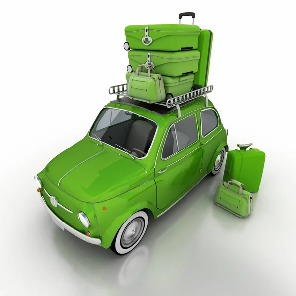 Compact car on holidays green — Stock Photo, Image