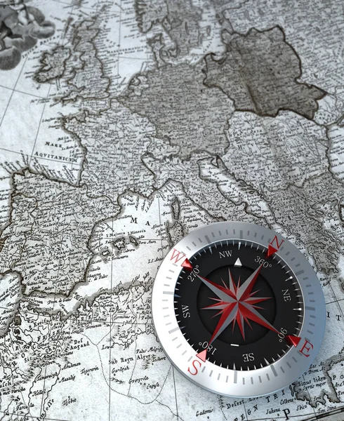 Compass on map — Stock Photo, Image