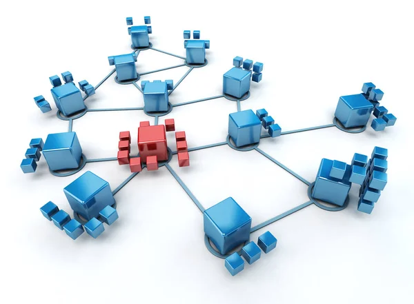 Datornätverk röd och blå — Stockfoto