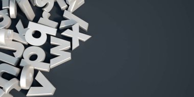 Siyah bir yüzey üzerinde 3 boyutlu inci beyazı alfabe harfleri oluşturma