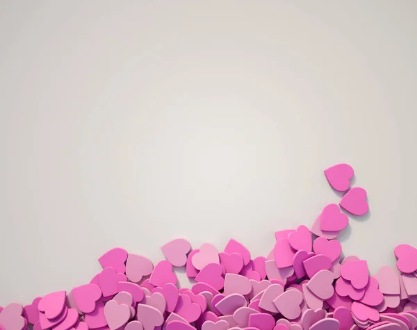 Rendering Scatterd Pink Hearts White Surface Lots Copy Space — Stock Photo, Image