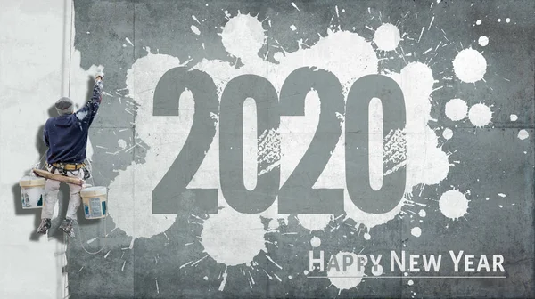 Anul Nou fericit 2020 pe fațadă — Fotografie, imagine de stoc