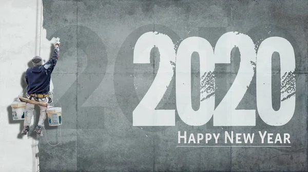 Feliz Ano Novo 2020 na fachada — Fotografia de Stock