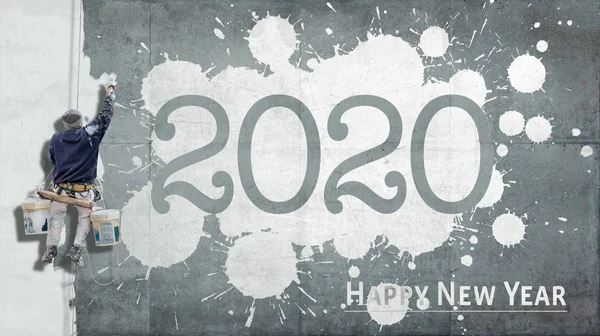 Feliz Ano Novo 2020 na fachada — Fotografia de Stock