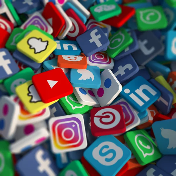 Återgivning Populära Sociala Medier Ikoner Bakgrund Med Massor Kopieringsutrymme — Stockfoto