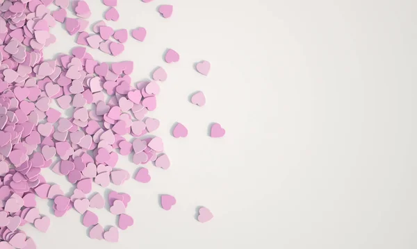 Рендеринг Рассеянных Розовых Сердец Белой Поверхности Большим Количеством Копировального Пространства — стоковое фото