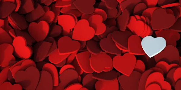 Red hearts background with a white one — Stock Photo, Image