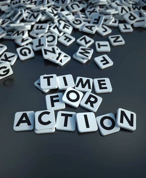 Time for action in letter tiles black — Stock Photo, Image