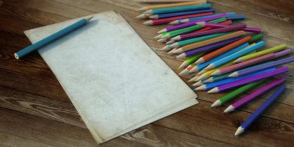 Carta bianca e colori su legno — Foto Stock