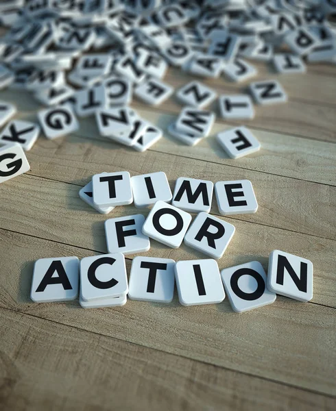 Time for action in letter tiles wood — Stock Photo, Image