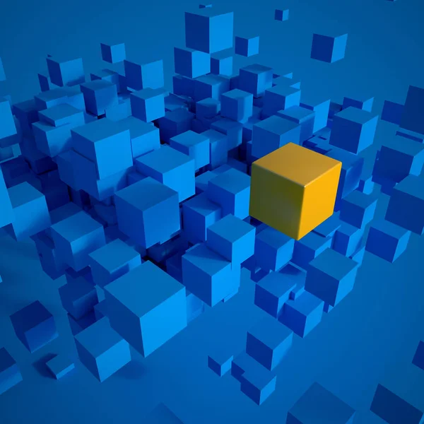 Abstract background with blue cubes and a yellow one — 스톡 사진