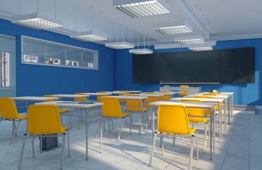 Blue and yellow classroom