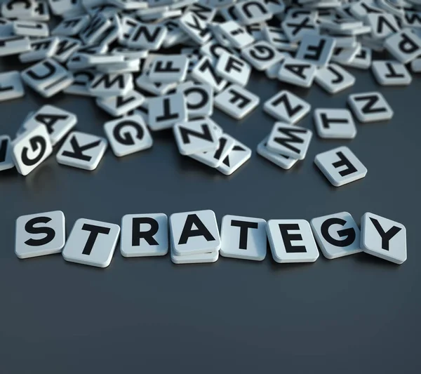 Strategy in letter tiles on gray — Stock Photo, Image