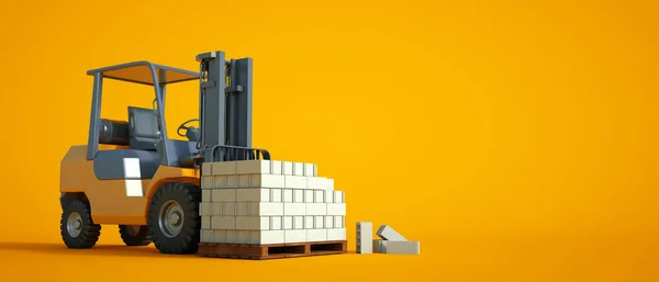 Gaffeltruck med cementblock gul — Stockfoto