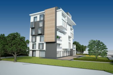 Bahçeli modern apartman binası