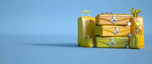 Yellow luggage on blue background — 스톡 사진