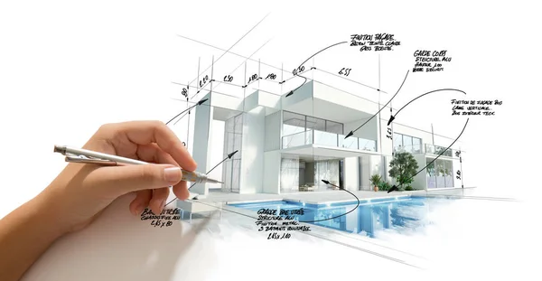 Evolución del proyecto de arquitectura moderna de gama alta — Foto de Stock