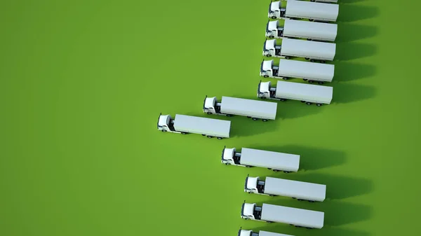 Рендеринг Белых Грузовиков Зеленом Фоне Вид Воздуха — стоковое фото