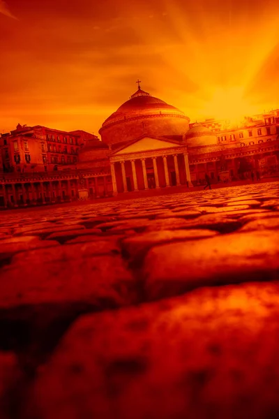 Nascer Sol Piazza Del Plebiscito Nápoles — Fotografia de Stock