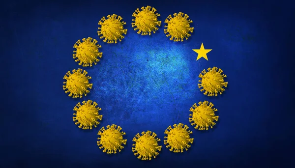 Rendering Der Europaflagge Mit Coronavirus Statt Sternen — Stockfoto