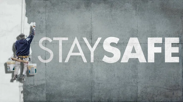 Stay Safe Campaign Painted Building Facade — Stock Photo, Image
