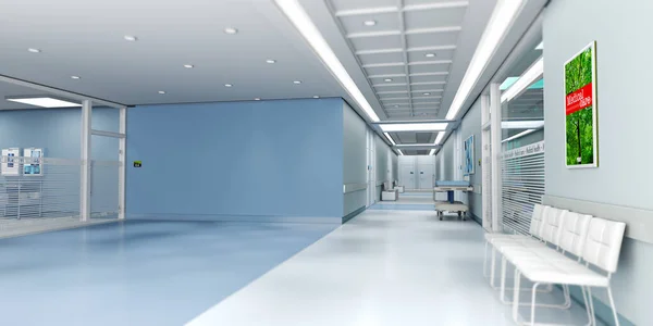 Renderowanie Wnętrza Szpitala Dużą Ilością Miejsca Kopiowania — Zdjęcie stockowe