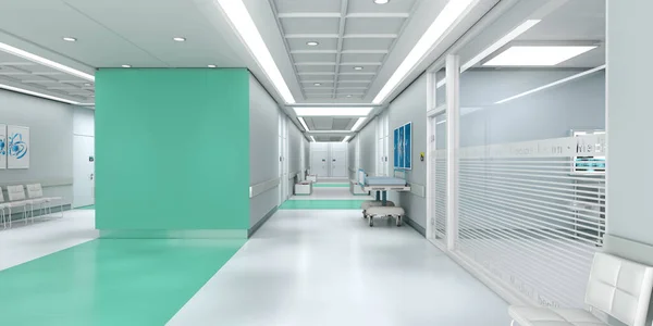 Renderowanie Wnętrza Szpitala Dużą Ilością Miejsca Kopiowania — Zdjęcie stockowe