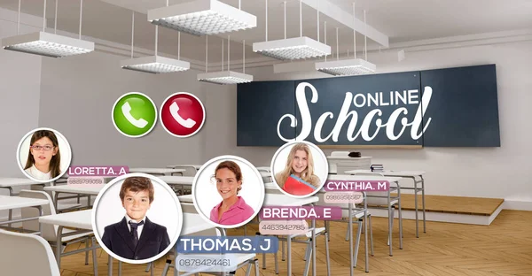 Darstellung Eines Leeren Klassenzimmers Mit Den Worten Online Schule Auf — Stockfoto