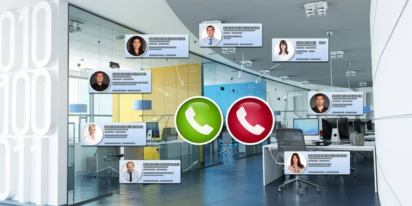Skupina Podnikatelů Kteří Mají Virtuální Setkání Moderní Kanceláři — Stock fotografie