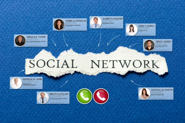 Video Conferenza Che Svolge Sfondo Blu Con Parola Social Network — Foto Stock