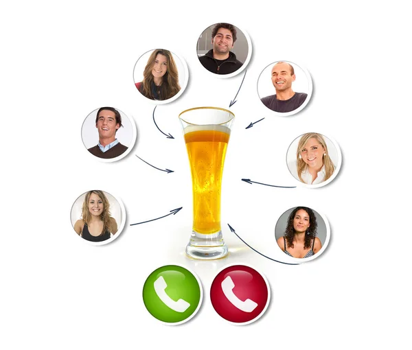 Group Friends Video Call Group Beers — Stock Photo, Image