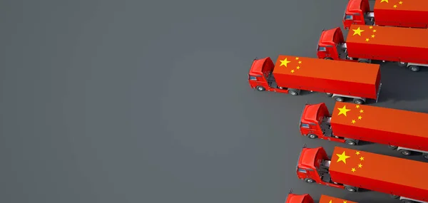 3D rendering of a truck fleet with the chinese flag