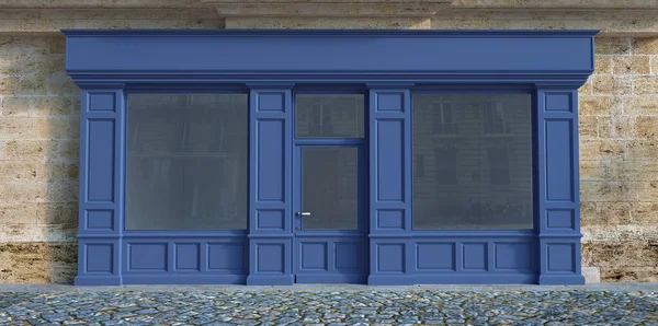 Renderização Uma Fachada Tradicional Loja Com Madeira Azul — Fotografia de Stock