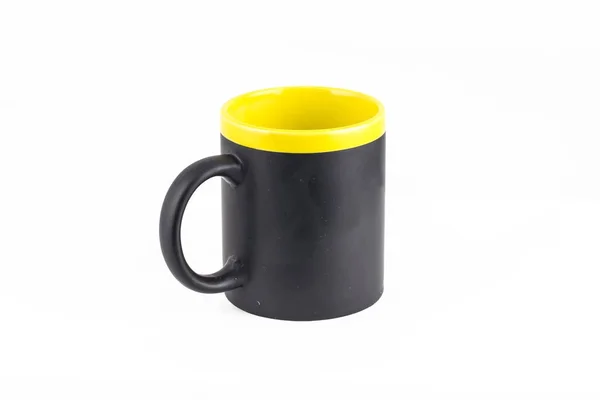 Чорно Жовтий Чайний Кухоль Ізольований Білому Фоні — стокове фото