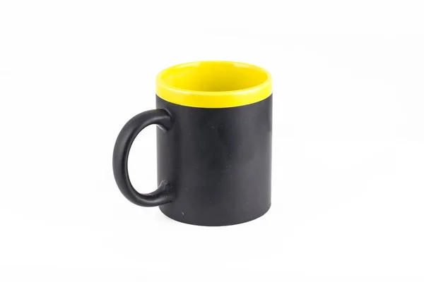 Caneca Chá Amarelo Preto Isolado Fundo Branco — Fotografia de Stock